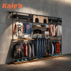 Wooden Metal Combination Jeans Display Wall System for Men’s Clothing Store