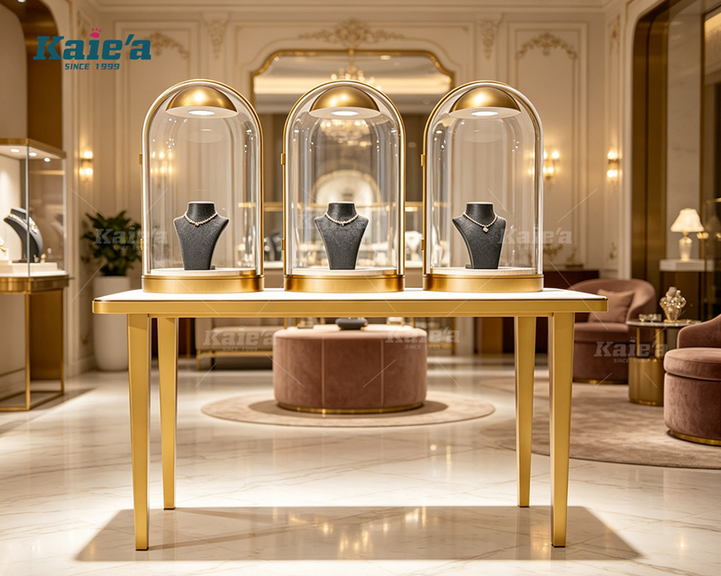 Luxurious jewelry display table comes with 3 small display cabinets