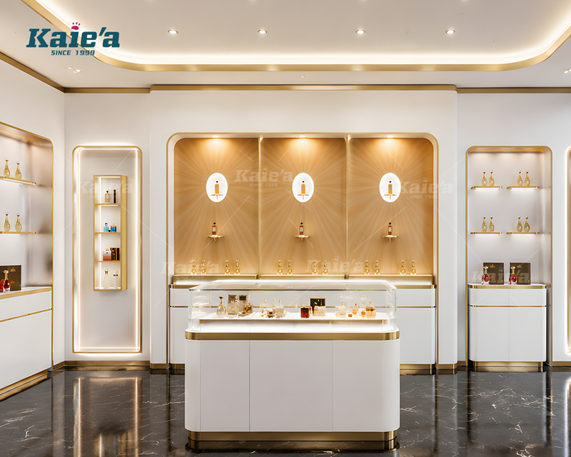 Luxury high-end perfume store showcases tall cabinet A