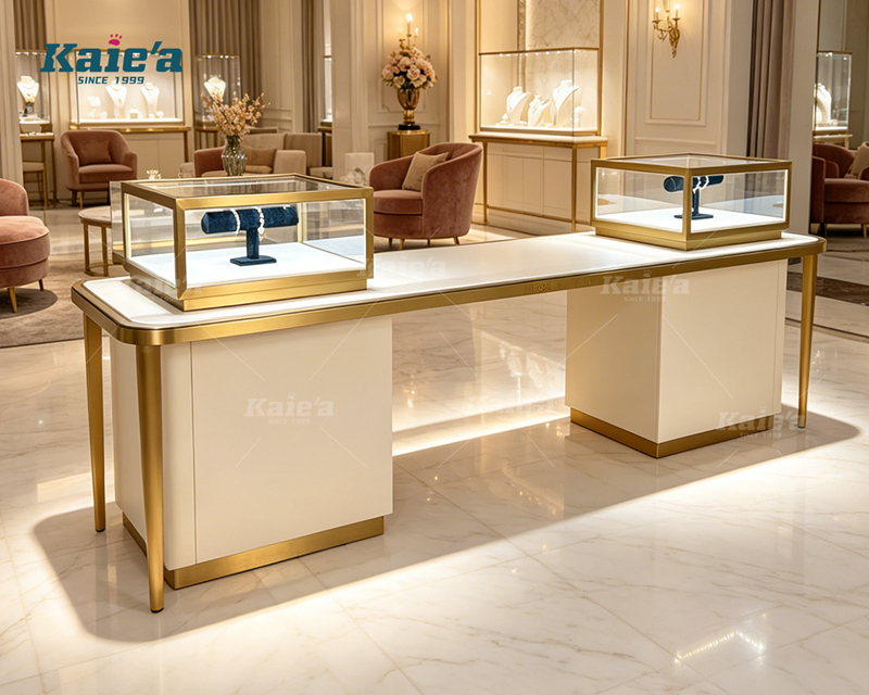 Luxurious negotiation table with two jewelry display cabinets