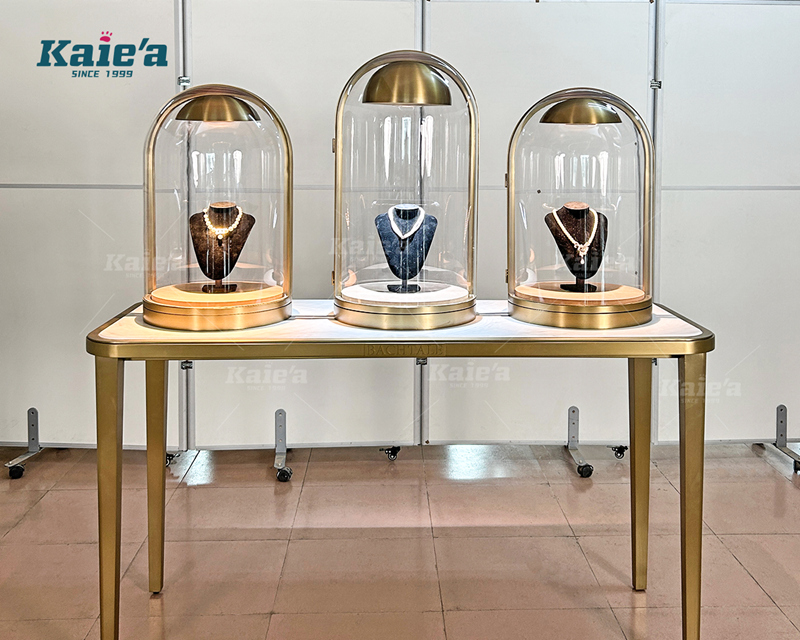 Luxurious jewelry display table comes with 3 small display cabinets