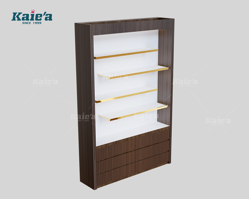 Shoe store - Wooden high counter with glass shelf