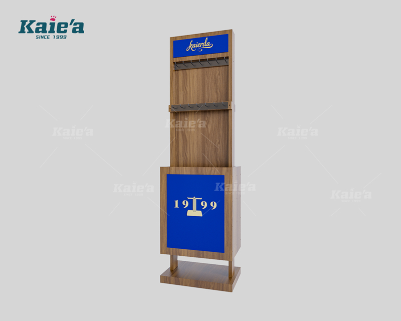 Belt display stand with wooden grain hooks