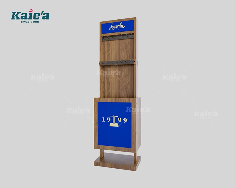 Belt display stand with wooden grain hooks