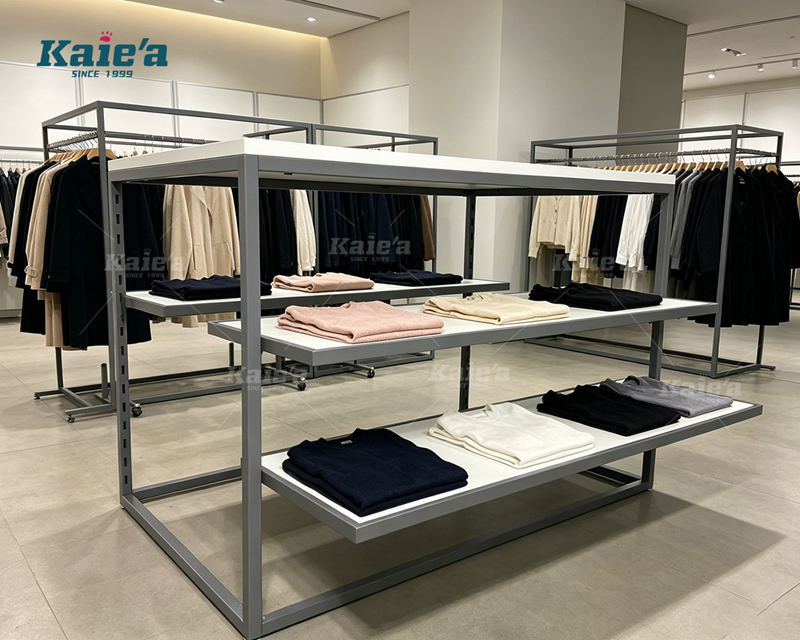 Clothing store - adjustable shelf display island