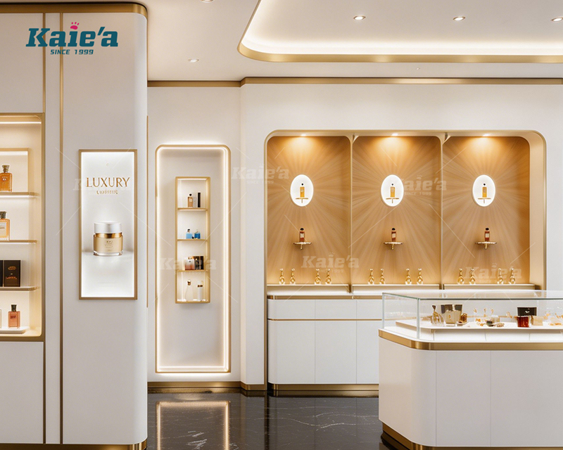 Luxury high-end perfume store showcases tall cabinet A