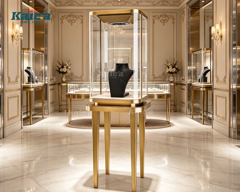 Luxurious single-door curved jewelry cabinet - tall model
