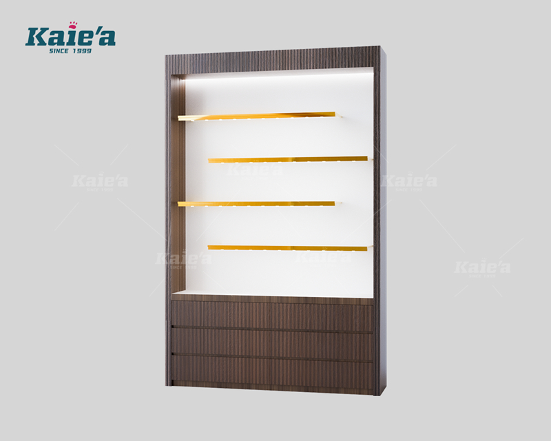 Shoe store - Wooden high counter with glass shelf