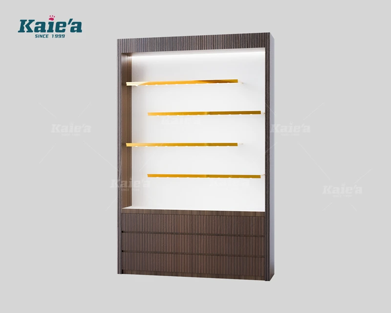 Shoe store - Wooden high counter with glass shelf