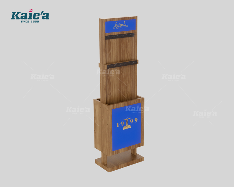 Belt display stand with wooden grain hooks