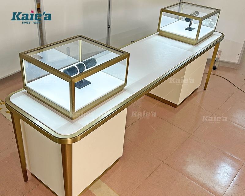 Luxurious negotiation table with two jewelry display cabinets
