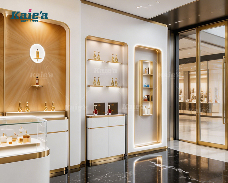 Luxury high-end perfume store showcases tall cabinet A