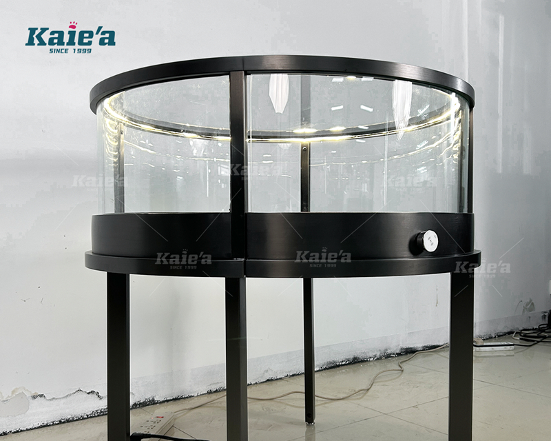 Frameless round jewelry cabinet in black