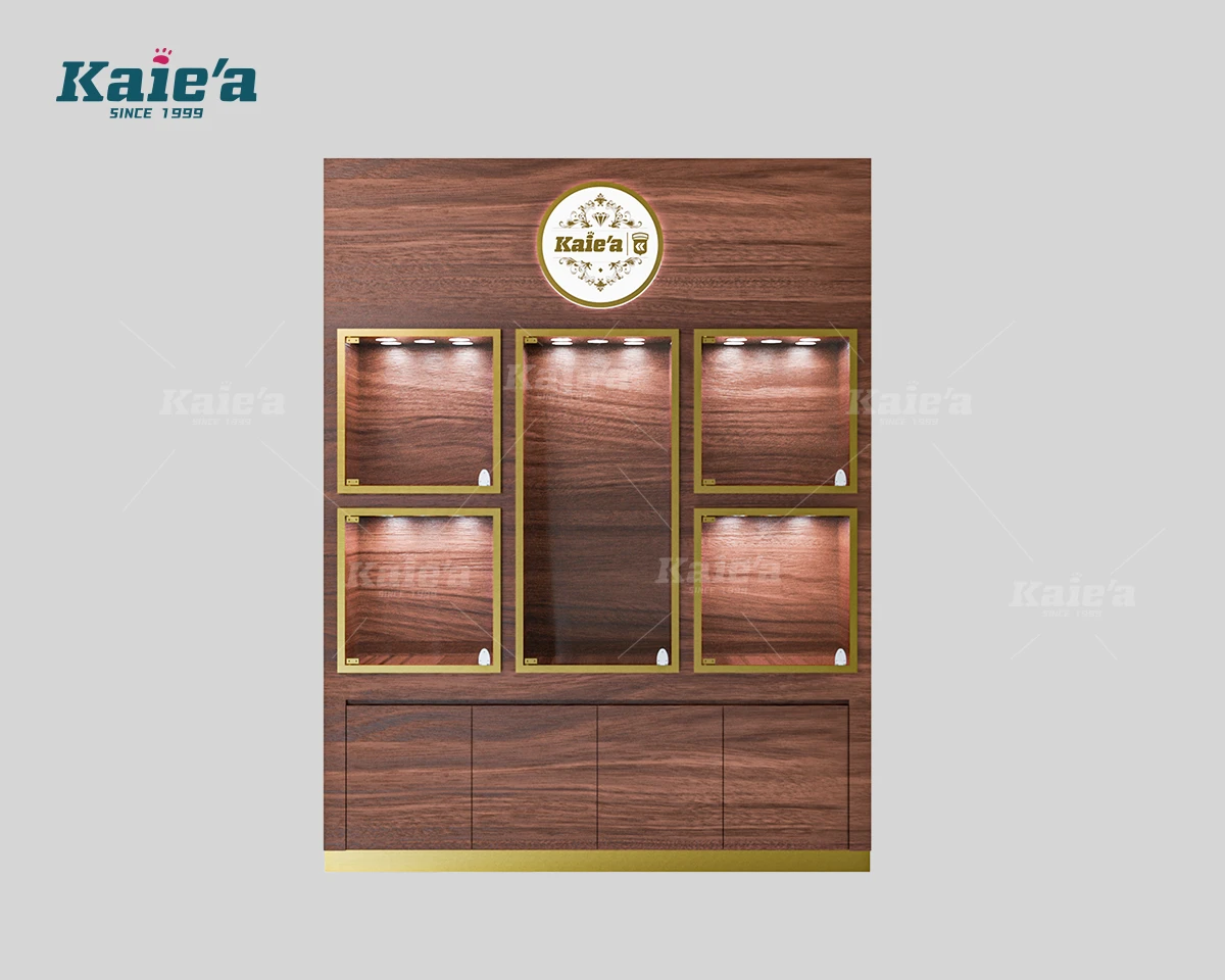 Dark Wood Luxury Jewelry Wall Display Cabinet