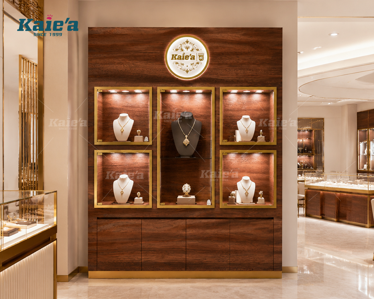 Dark Wood Luxury Jewelry Wall Display Cabinet