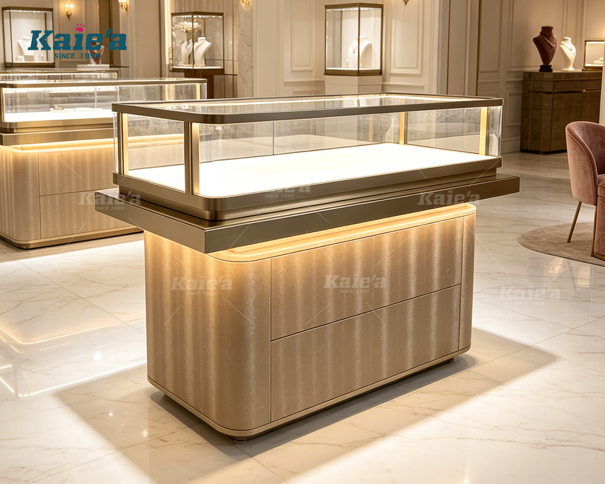 Brushed Gold Compact Jewelry Display Vitrine