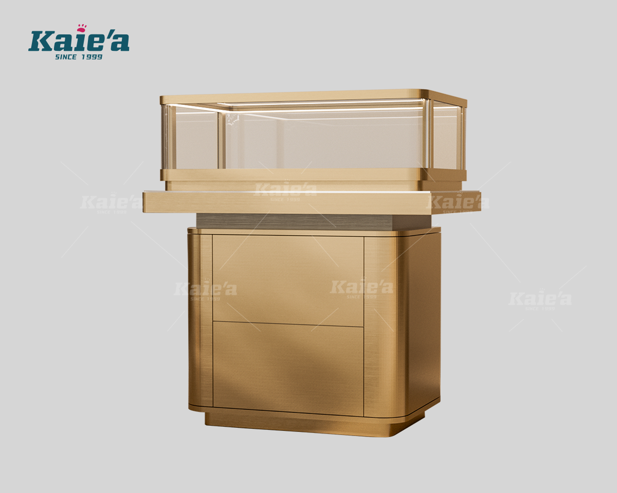 Brushed Gold Compact Jewelry Display Vitrine