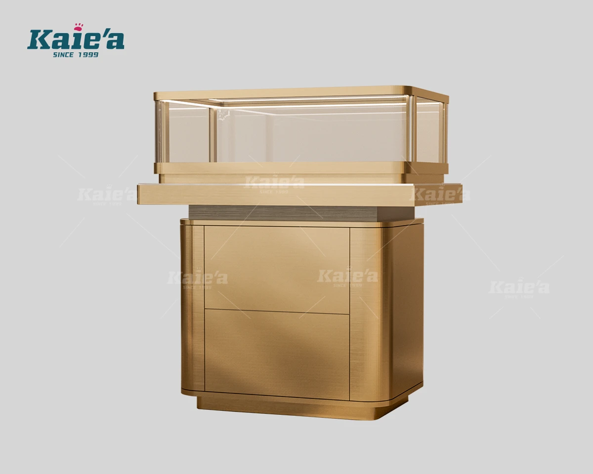 Brushed Gold Compact Jewelry Display Vitrine