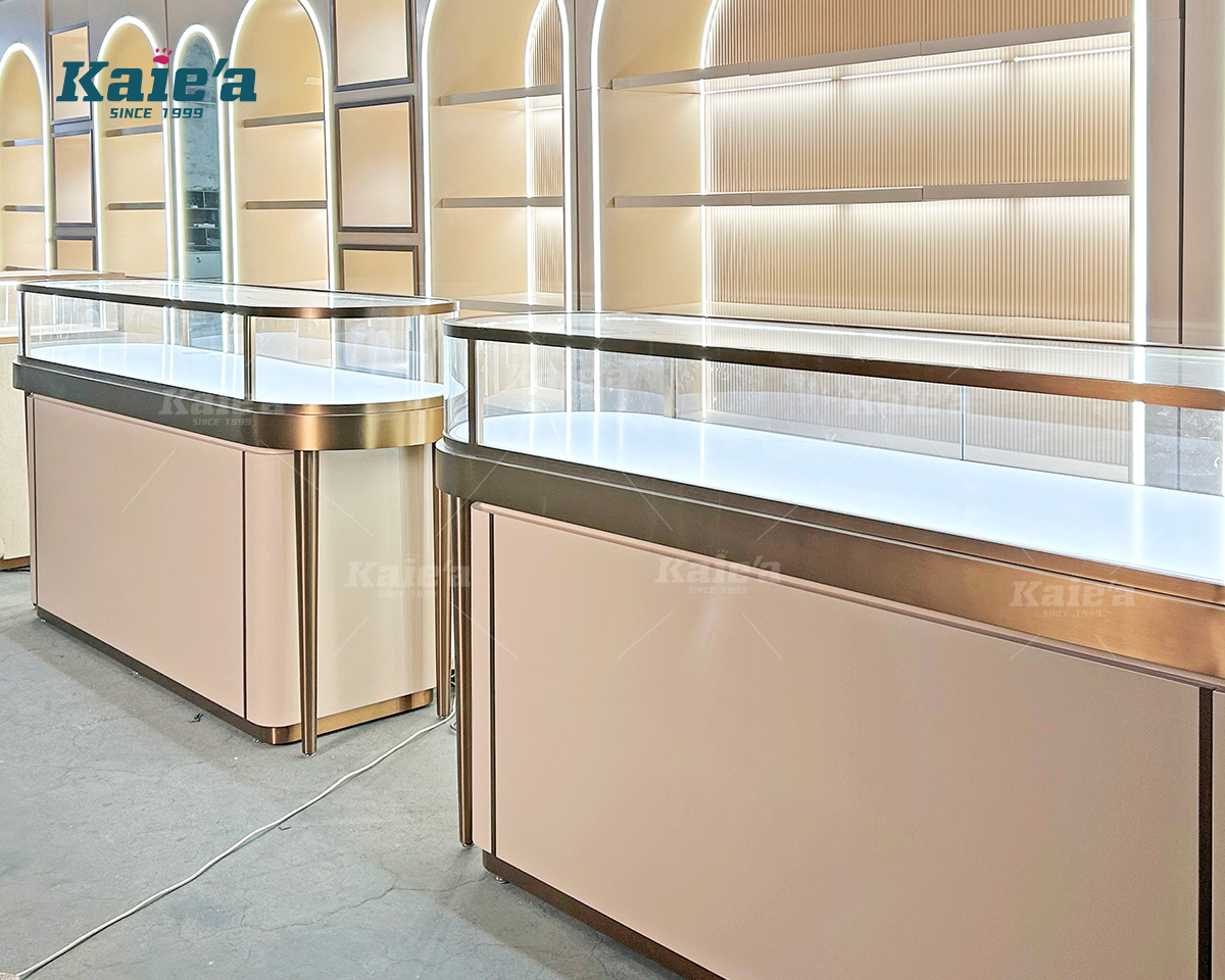 Elongated Curved Jewelry Vitrine
