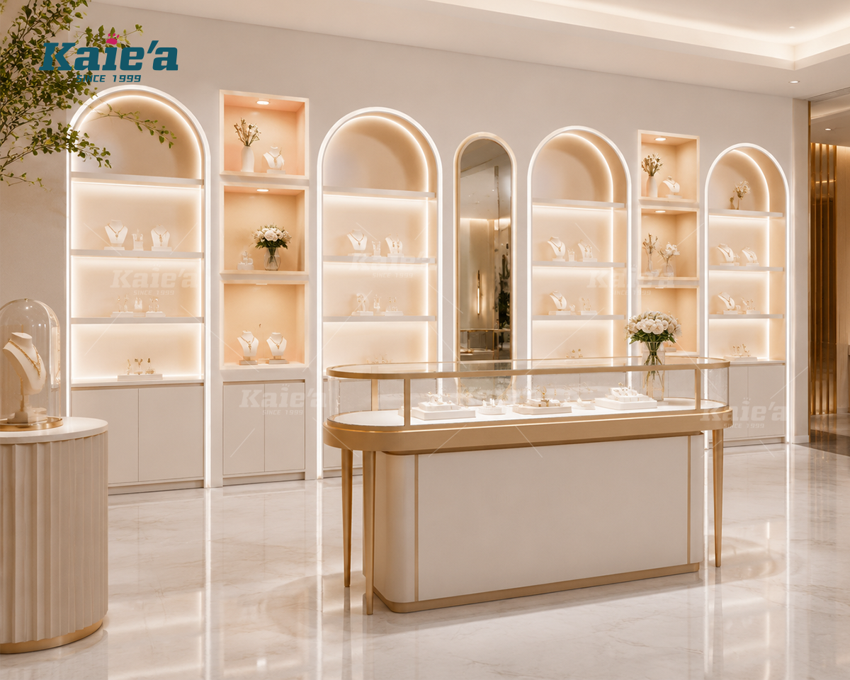 Cream Arched LED Jewelry Wall Shelf Unit