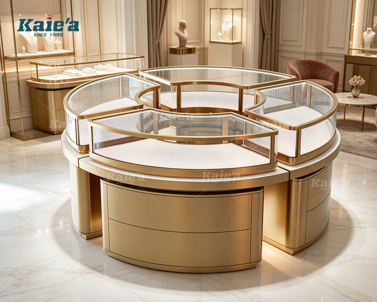 Petal Shape Round Jewelry Island Vitrine