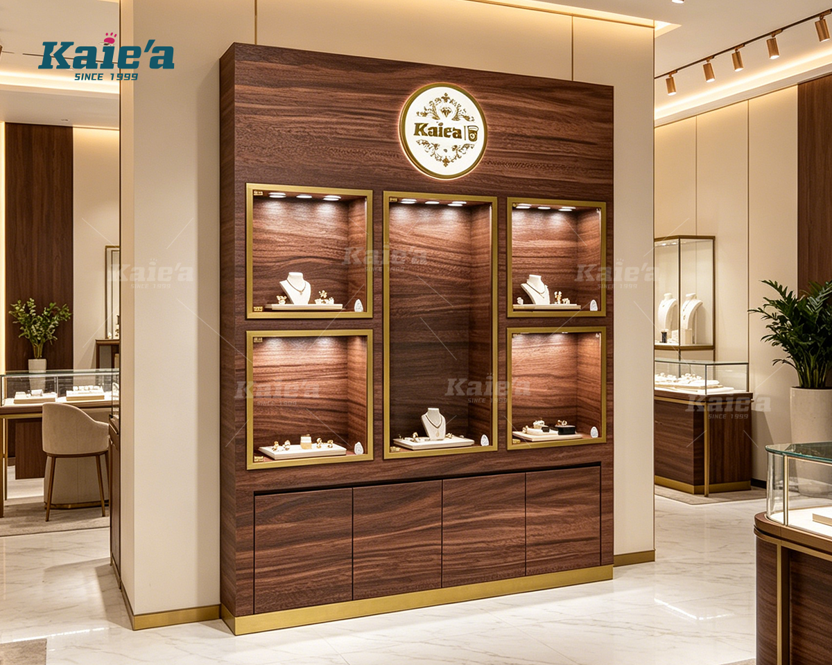 Dark Wood Luxury Jewelry Wall Display Cabinet