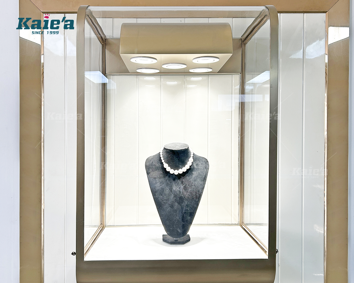 Wall Curved Jewelry Necklace Showcase with Spotlights