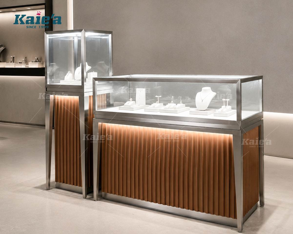 Wood Slat Tiered Jewelry Showcase Combo