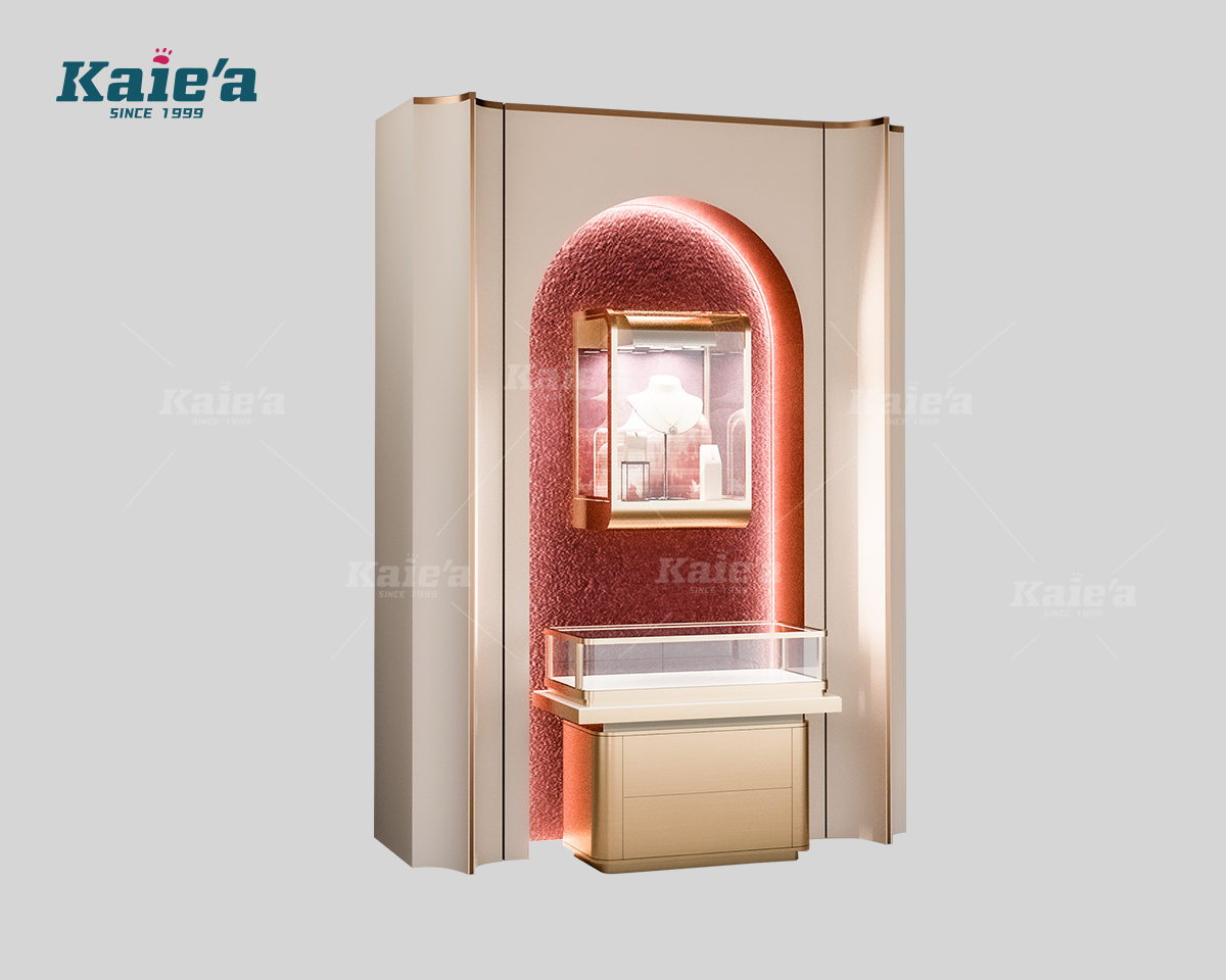 Wall Curved Jewelry Necklace Showcase with Spotlights