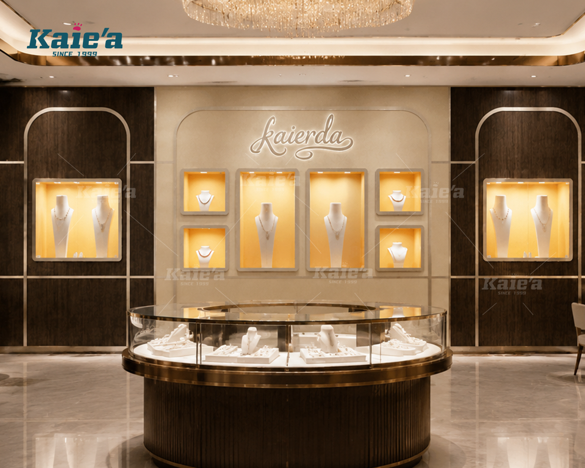 Upholstered Necklace Display Feature Wall Vitrine