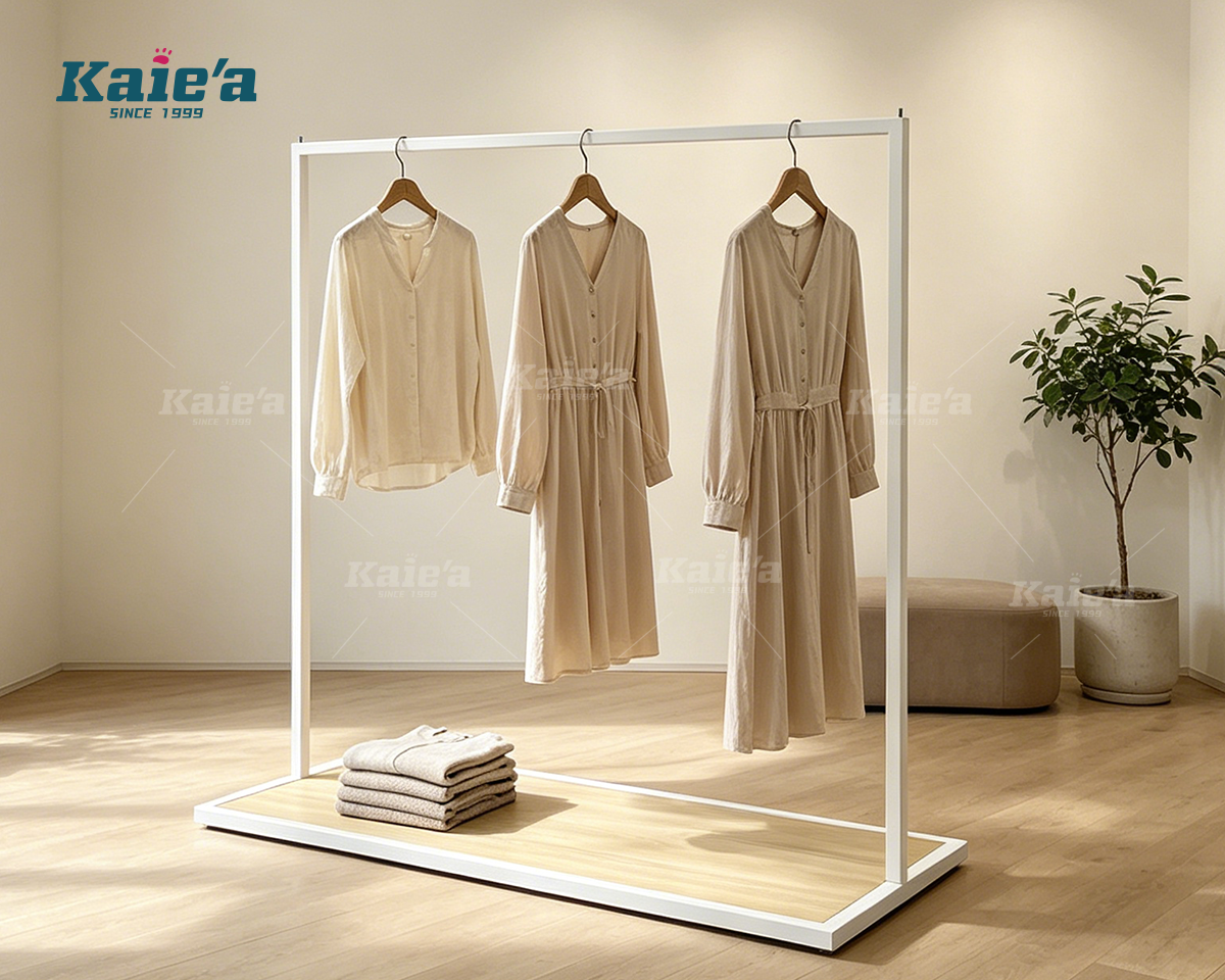 White Integrated Garment Storage & Hanging Rack