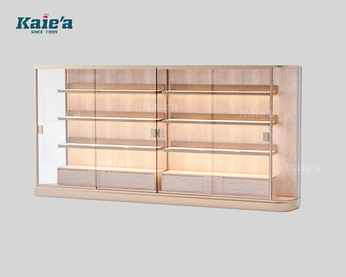 Wide Curved Luxury Glass Display Wall Cabinet