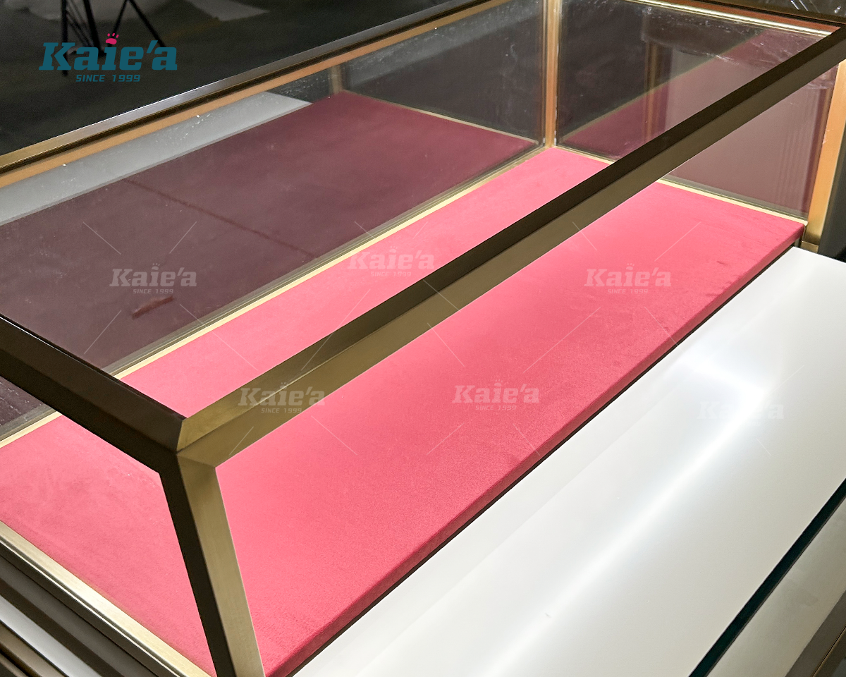 Rectangular Gold Rim Jewelry Showcase Cabinet