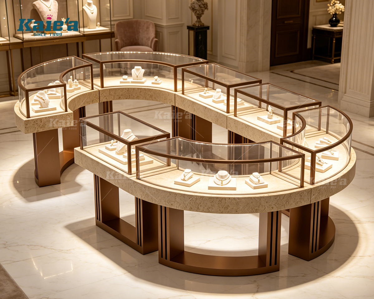 Combined Curved Jewelry Island Counter with Stone Tabletop