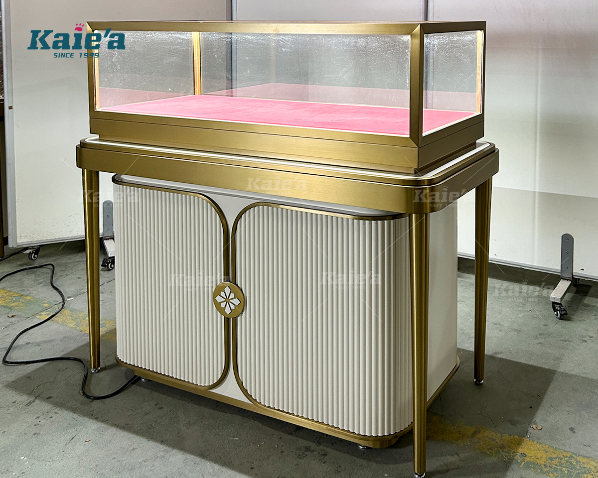 Rectangular Gold Rim Jewelry Showcase Cabinet