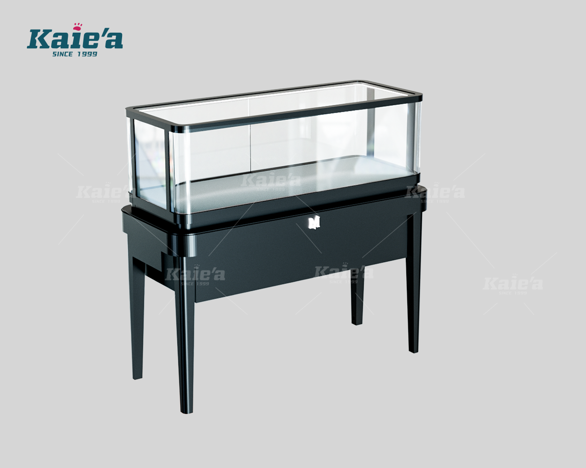 Dark Finish Jewelry Kiosk with Free Standing Vitrines