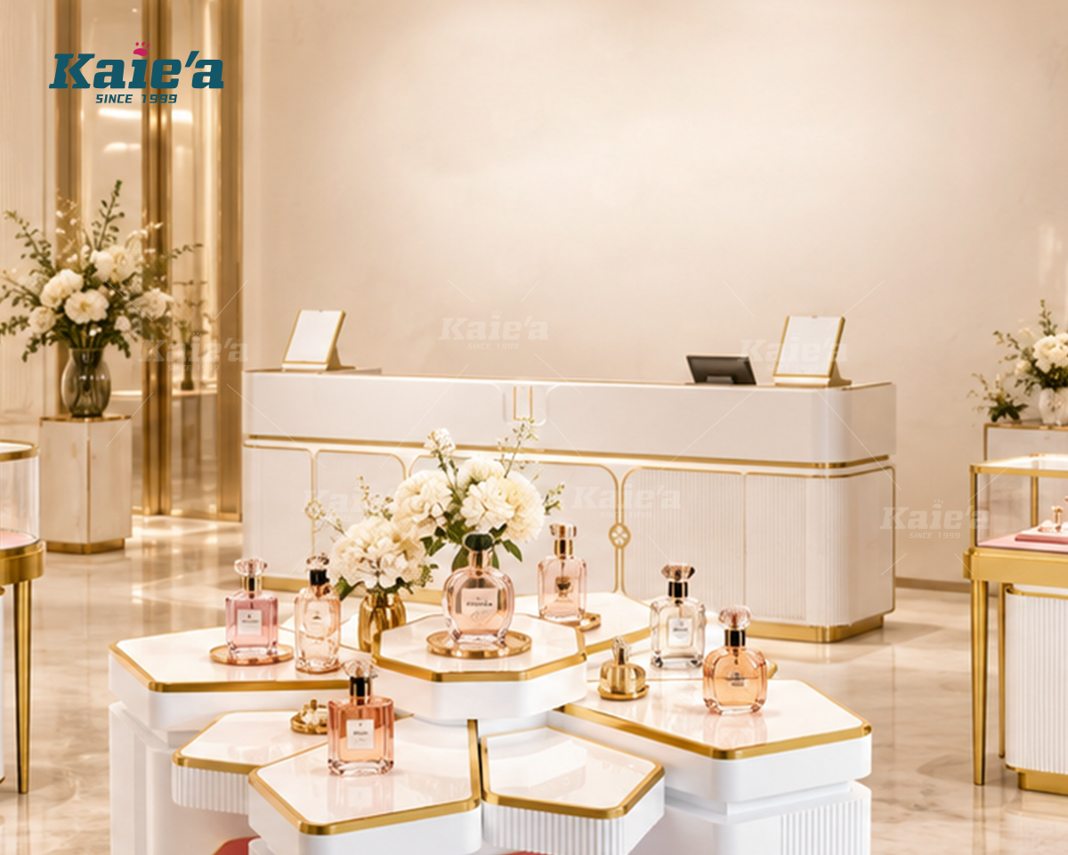 White & Gold Luxury Jewelry Shop Reception Checkout Counter