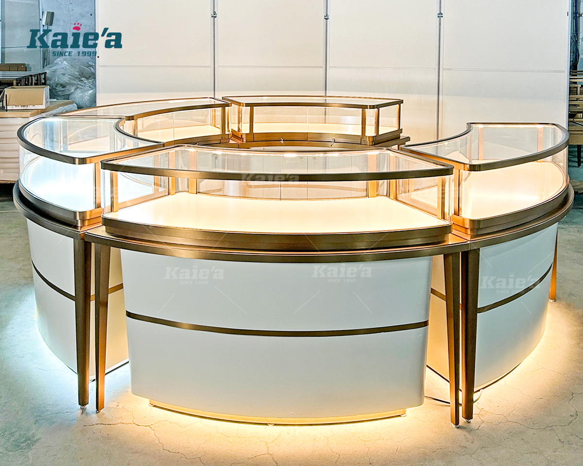 Gold Framed Jewelry Island Vitrine