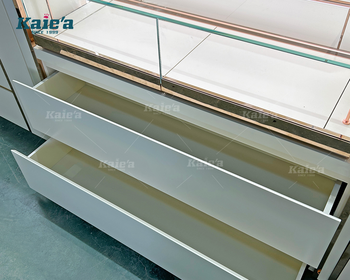 Wall Mounted Eyewear Display Cabinet with LED Lighting & Drawers