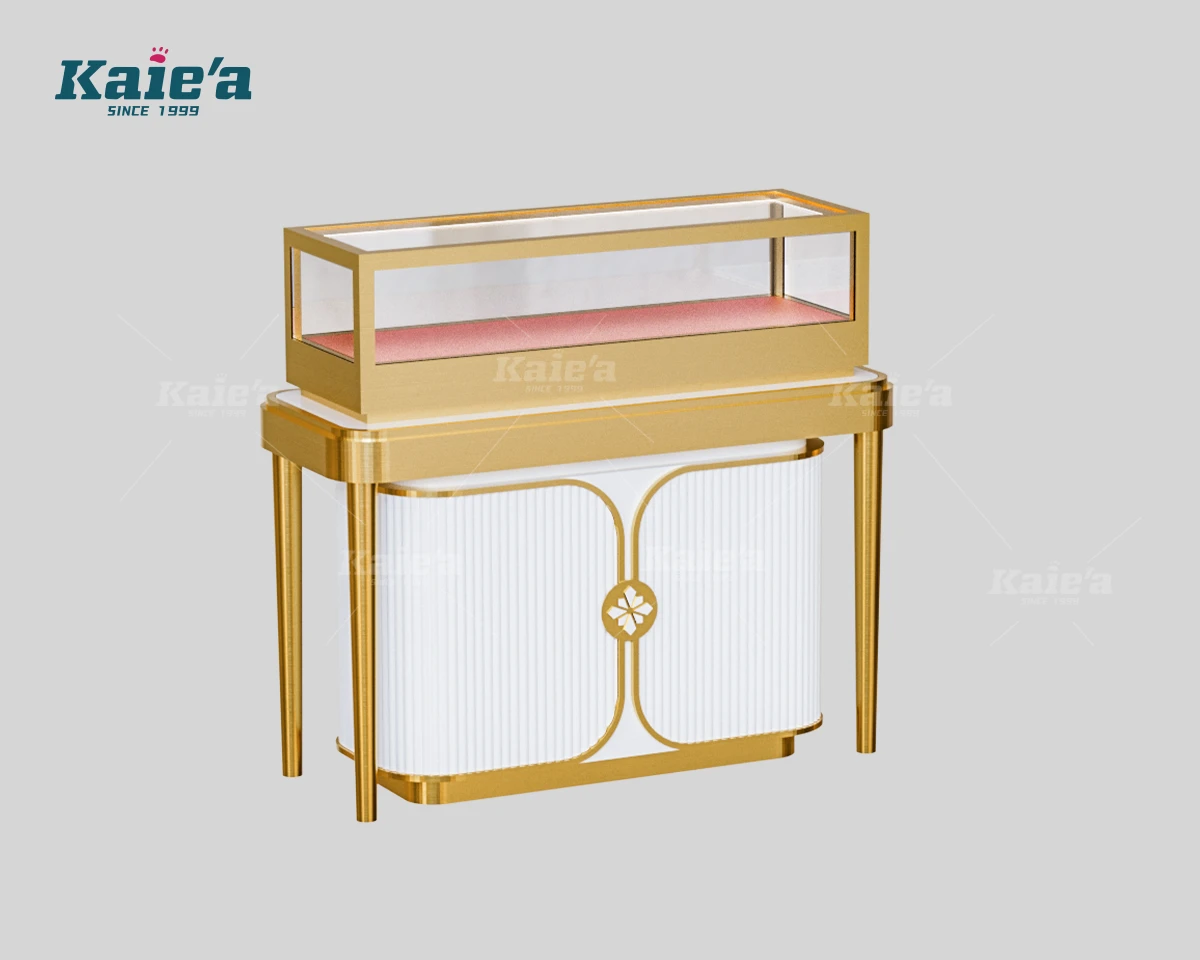 Rectangular Gold Rim Jewelry Showcase Cabinet
