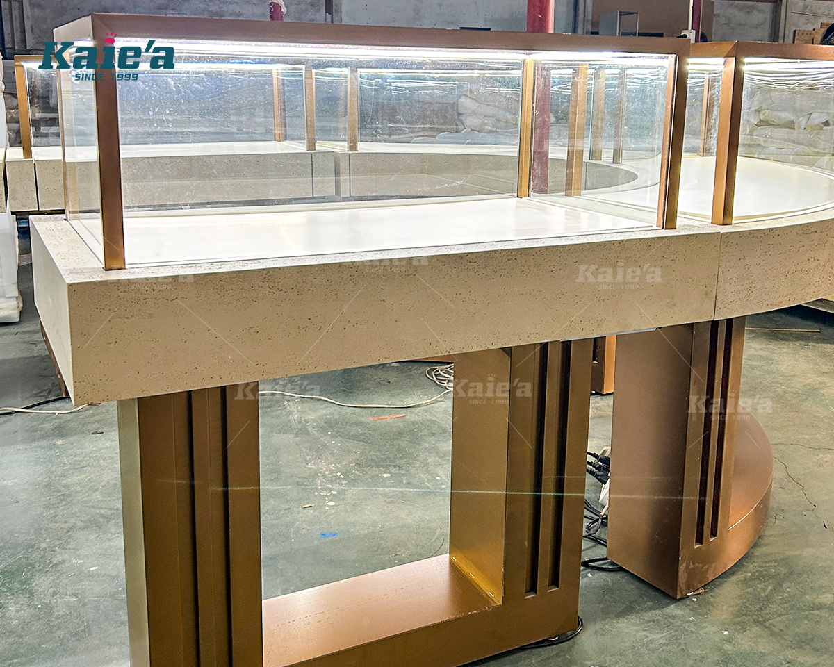 Combined Curved Jewelry Island Counter with Stone Tabletop