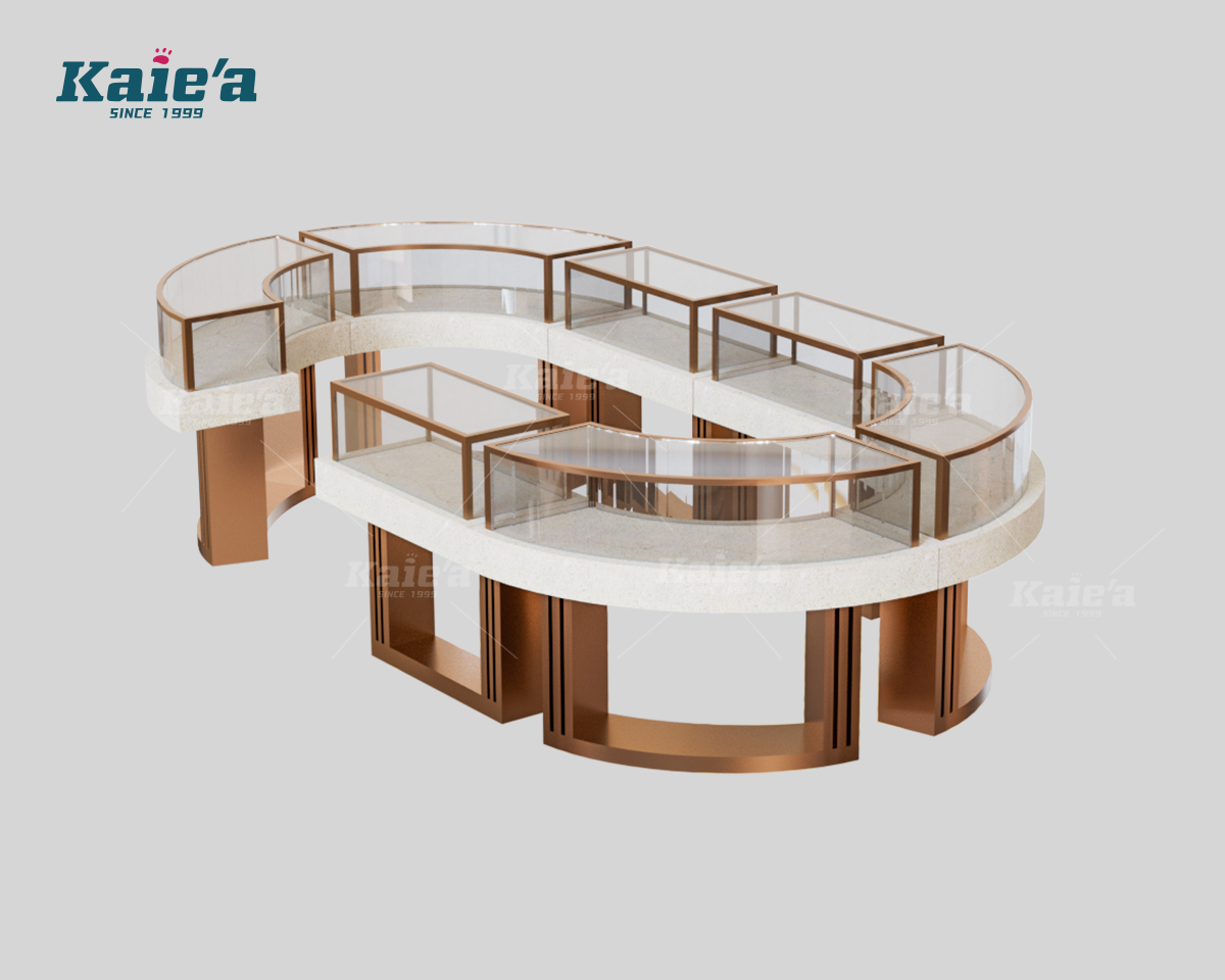 Combined Curved Jewelry Island Counter with Stone Tabletop