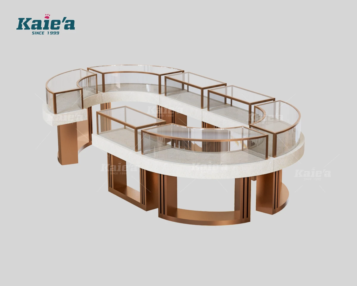 Combined Curved Jewelry Island Counter with Stone Tabletop