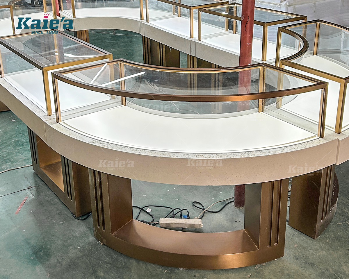 Combined Curved Jewelry Island Counter with Stone Tabletop