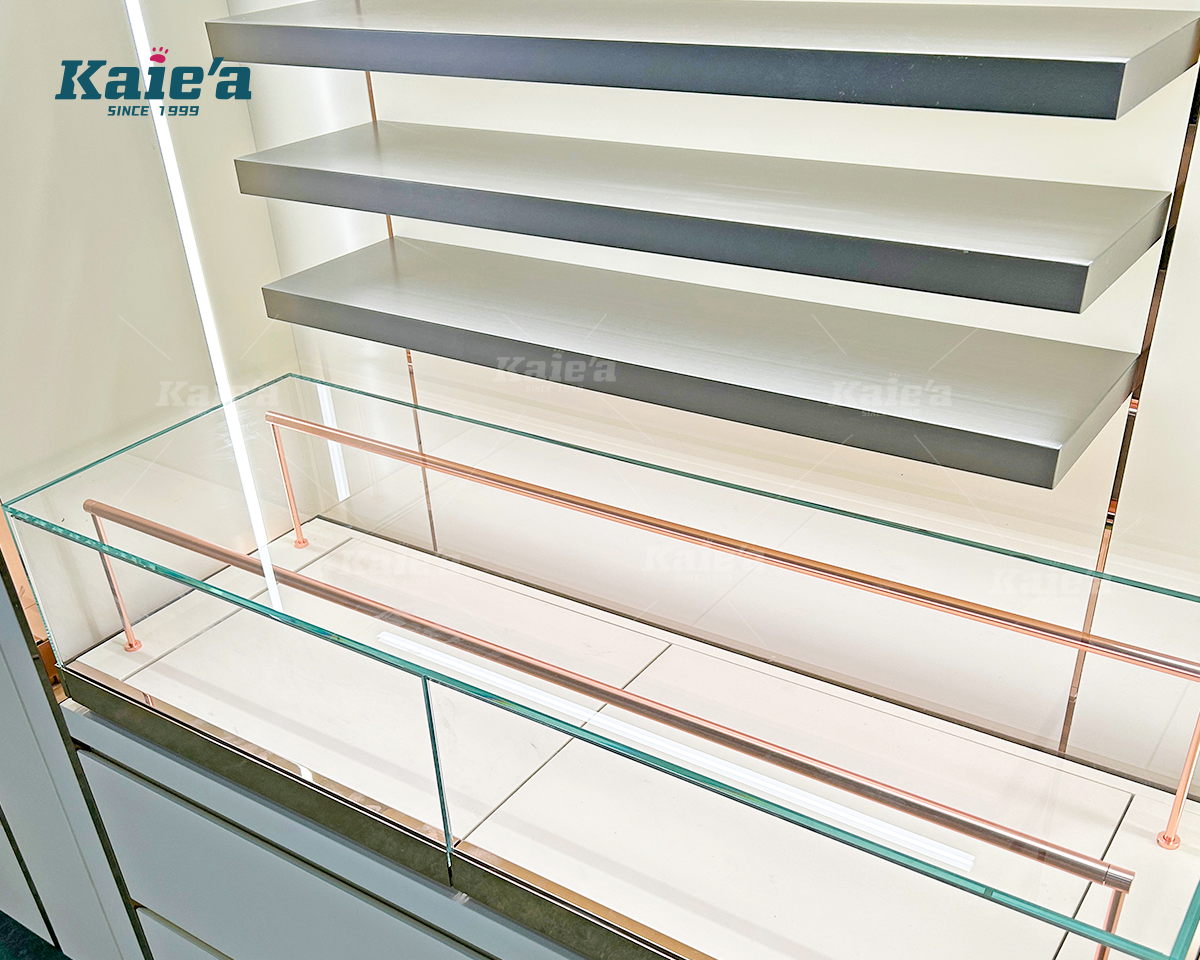 Wall Mounted Eyewear Display Cabinet with LED Lighting & Drawers