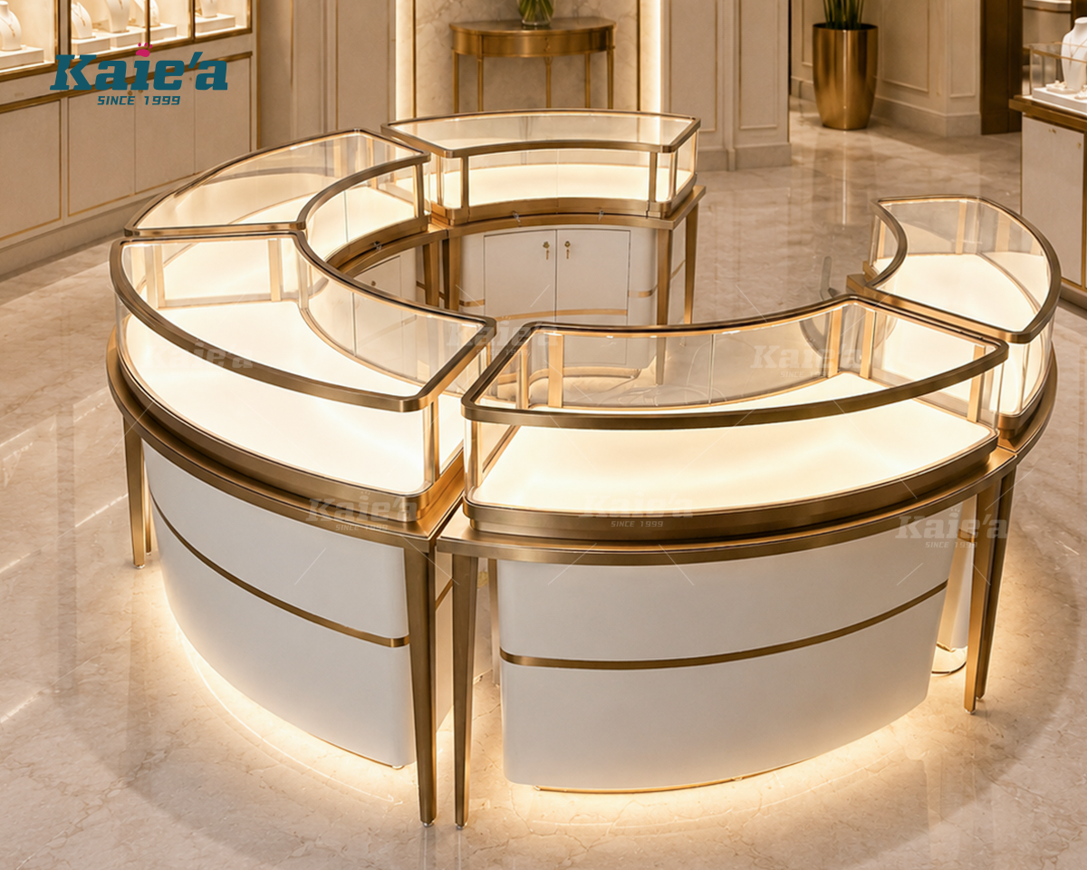 Gold Framed Jewelry Island Vitrine
